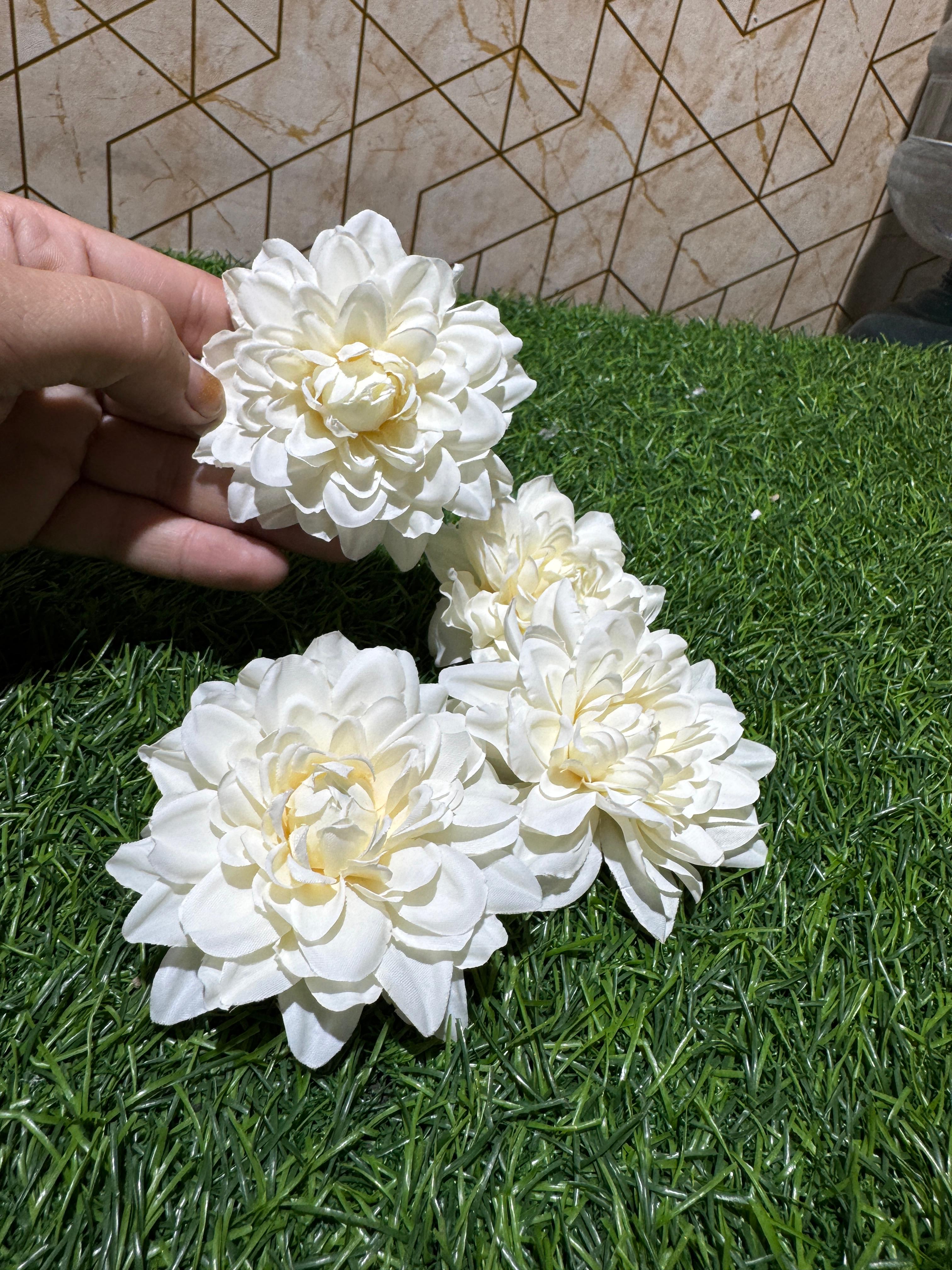 White Dahlia Artificial Flower (Pack of 4)